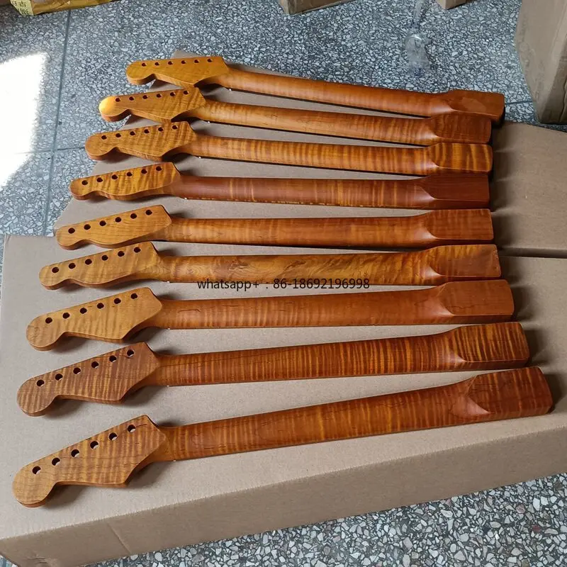 6-String 22-fret Electric Guitar Neck DIY Modified Handle, Electric Guitar Beef Bone Pillow Roasted Maple Tiger Pattern Matte