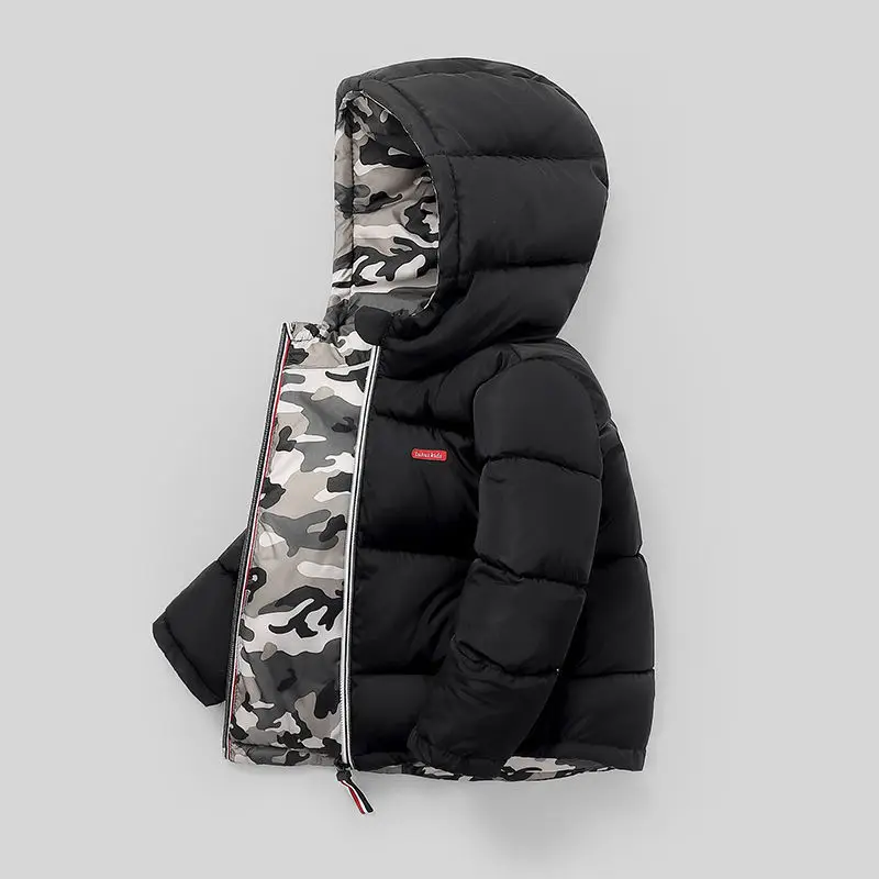 Winter Boys Down Jackets Thicken Warm Double Sided Wear Hooded Kids Coat For 2-10 Years Children Outerwear Clothing