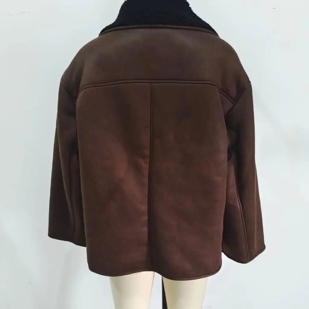 Cárdigan de una sola botonadura con solapa holgada para mujer, versión grande, chaqueta integrada de piel para otoño e invierno, nuevo estilo americano