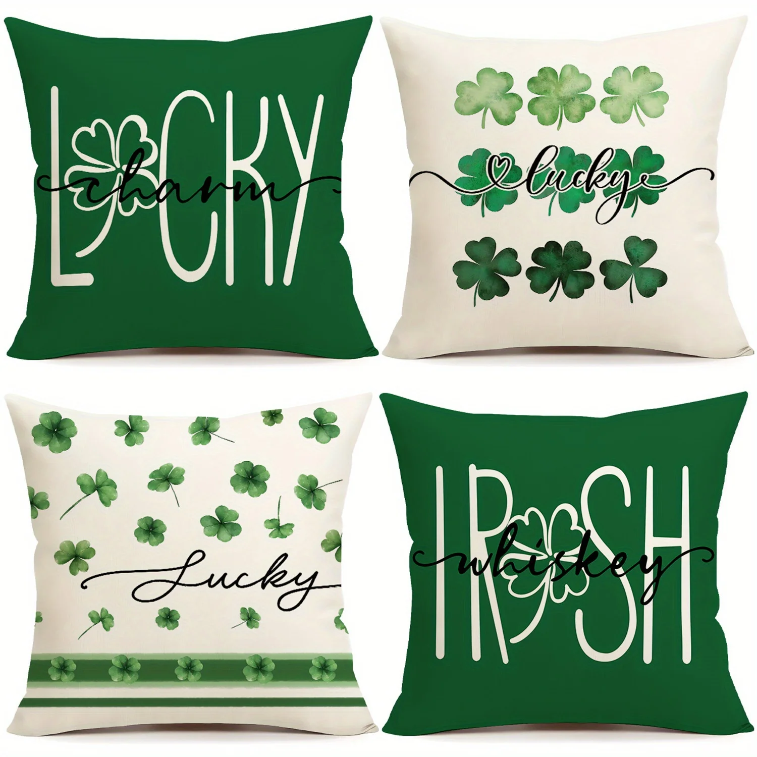 Double-Sided Printed Pillowcase Living Room Sofa Chair Decor Buffalo Plaid Lucky Clover Hat St Patricks Day Throw Pillow Covers