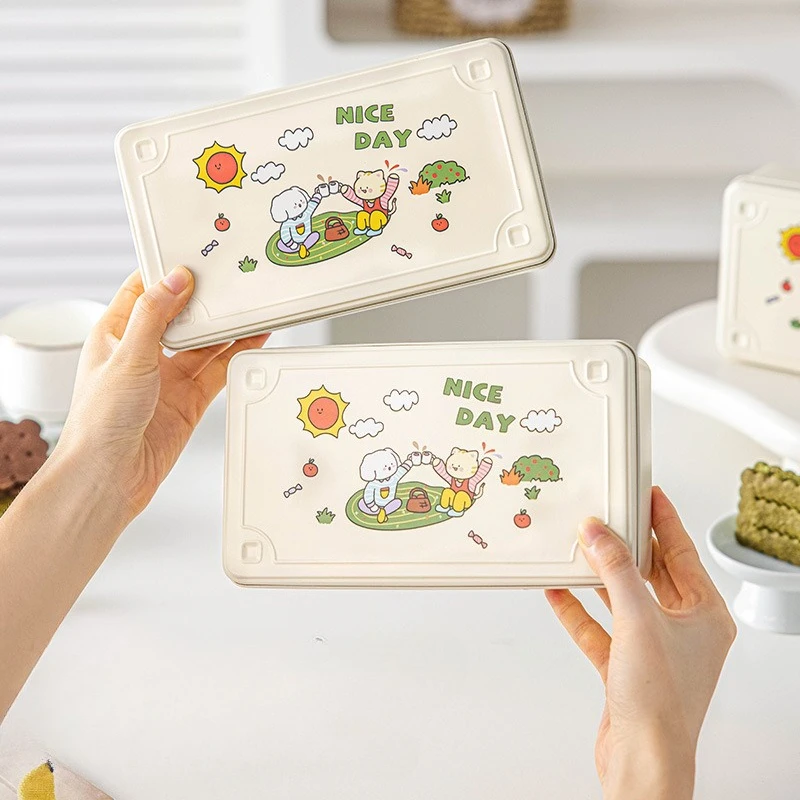 1PC Rectangular Tin Box Storage Tinplate Candy Cookie Cartoon Gift Storage Box for New Year Household Goods