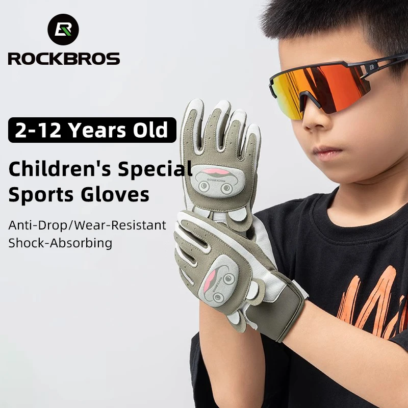 ROCKBROS New Cycling Gloves Shock Absorption Anti-Slip Wear-Resistant Children Full Finger Gloves Outdoor Sport Roller Skating M