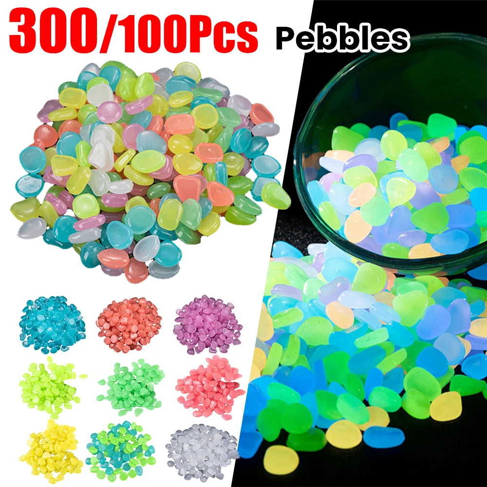 100/300Pcs Glowing Garden Pebbles Glow in the Dark Non Toxic Reusable Luminous Stones For Garden Patio Aquarium DIY Decoration