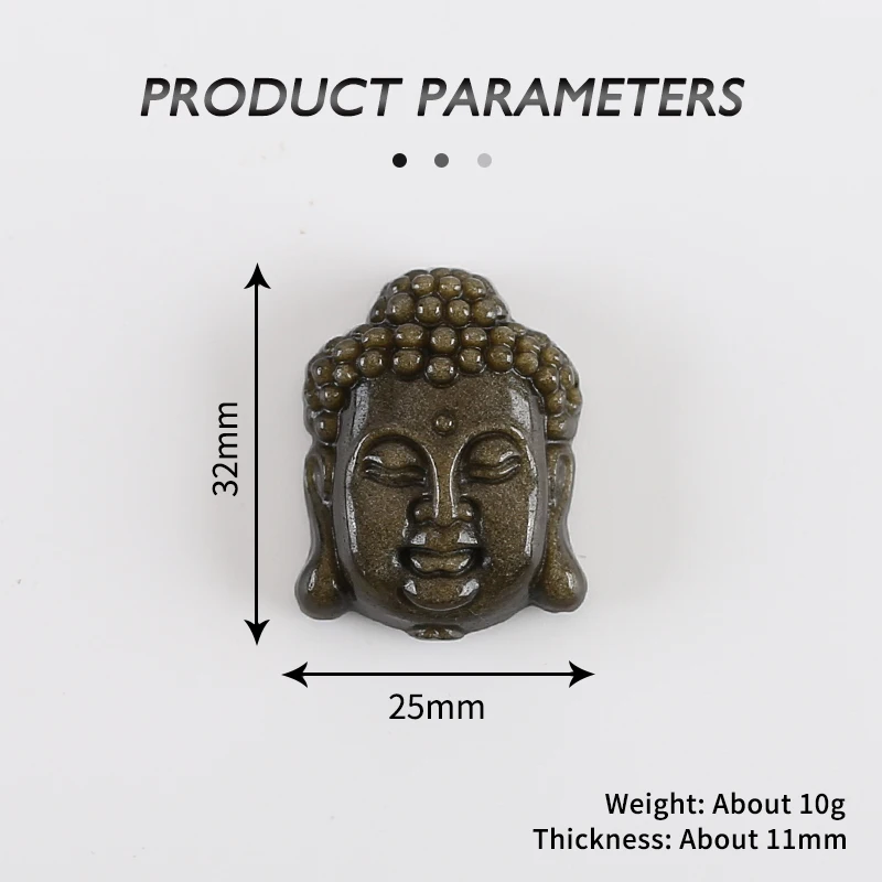 Natural Gold Obsidian Hand Carved Buddha Head Pendant Bead,Semiprecious Fashion Jewelry Necklace Accessories