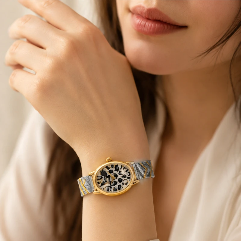 New Oval Dial Leopard Print Watches for Woman Luxury Stainless Steel Strap High-End Women's Watch Fashion Ladies Quartz Watch