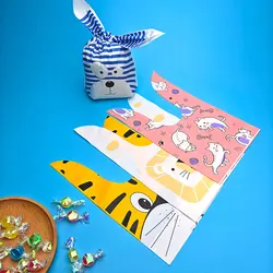 25/50/100pcs Plastic Candy Bags Easter Cookie Cute Carton Rabbit Ear Bags Biscuits Snack Baking Packing Supplies Kids Gifts