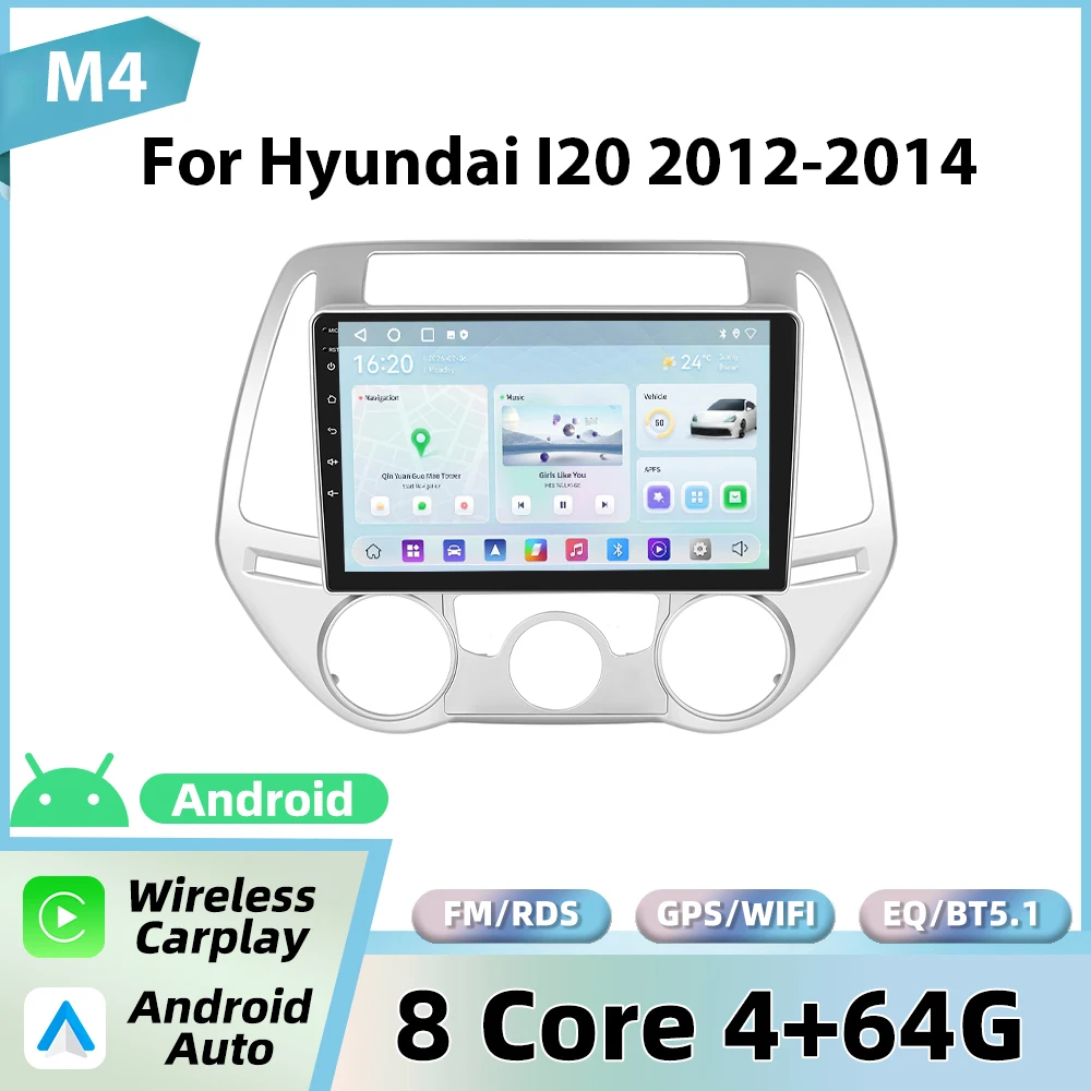 Podofo 9'' draadloze CarPlay autoradio voor Hyundai I20 2012-2014 Android GPS navigatie autoradio FM/RDS BT EQ