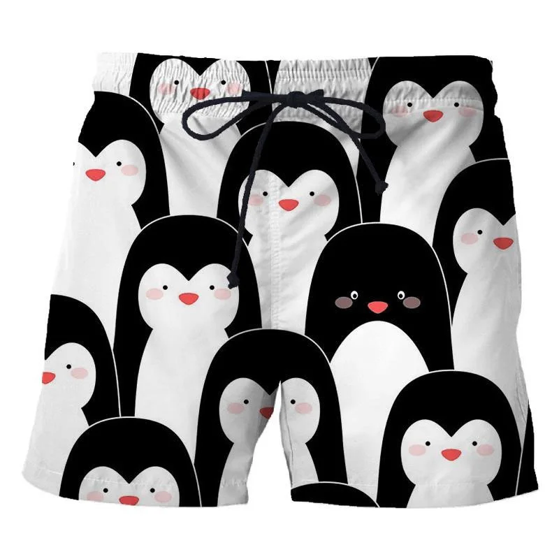 3D Printed Penguin Men\'s Short Pants Fashion Hawaii Beach Shorts Cool Casual Summer Quick Dry Animal Pattern Sports Swim Trunks