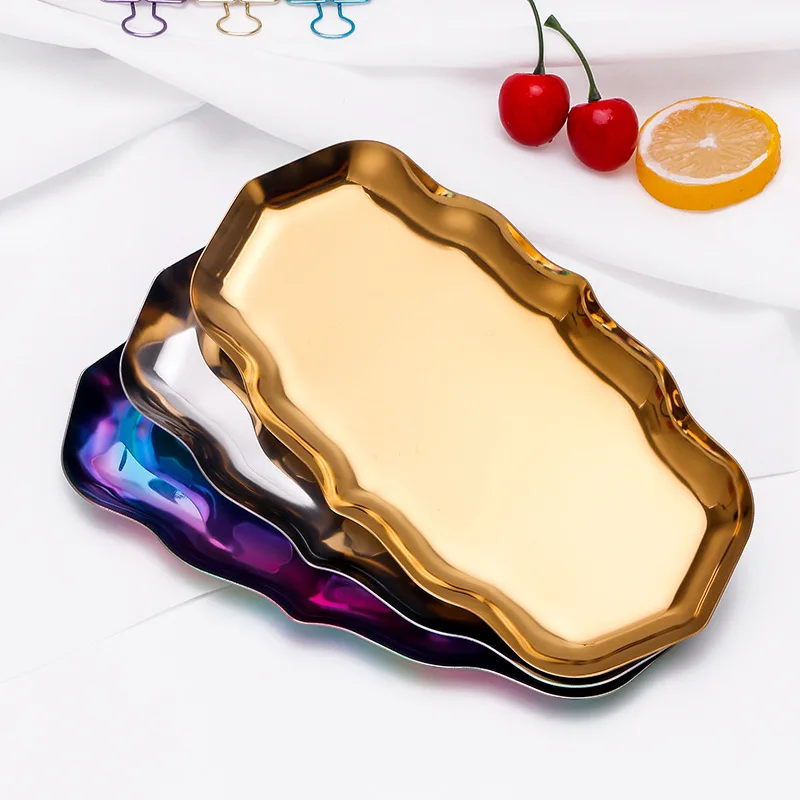 Stainless Steel Storage Tray Desktop Cosmetic Jewelry Organizer Plate Dessert Snack Dish Home Decorative Desktop Storage Tray