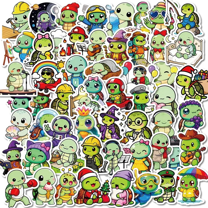 

10/30/56PCS Kawaii Little Turtle Colored PVC Sticky Stickers Aesthetic DIY Phone Laptop Luggage Skateboard Graffiti Decals