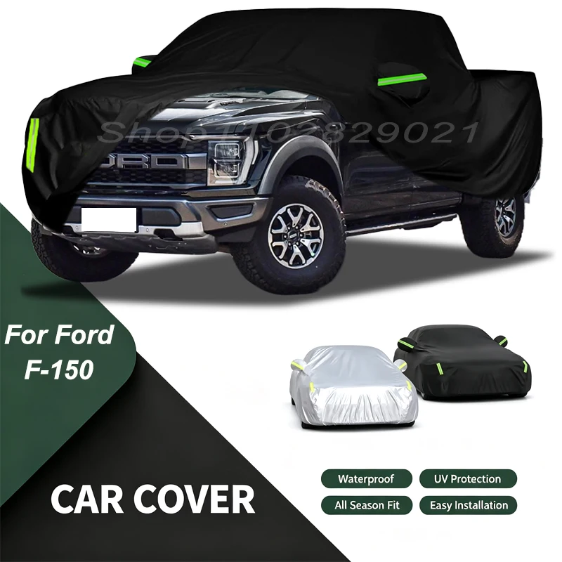 Full Car Cover For Ford F-150 All Weather Outdoor Snow Sun UV Dustproof with Reflective Strips Wind Straps