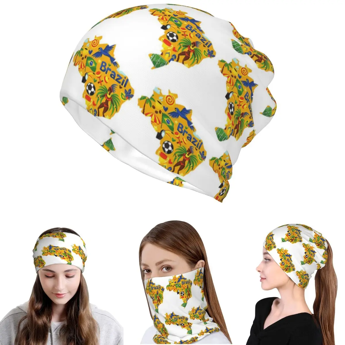 Brazil Abstract Map Bandana Neck Cover Wrap Scarf Multifunction Balaclava Beanies Hat for Men Women Adult Washable