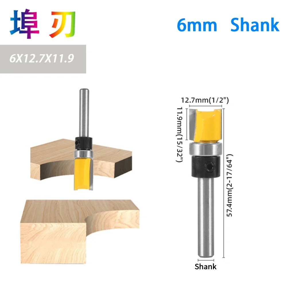 1PC 1/4 Shank Template Trim Hinge Mortising Router Bit Straight end mill trimmer cleaning flush trim Tenon Cutter forWoodwor