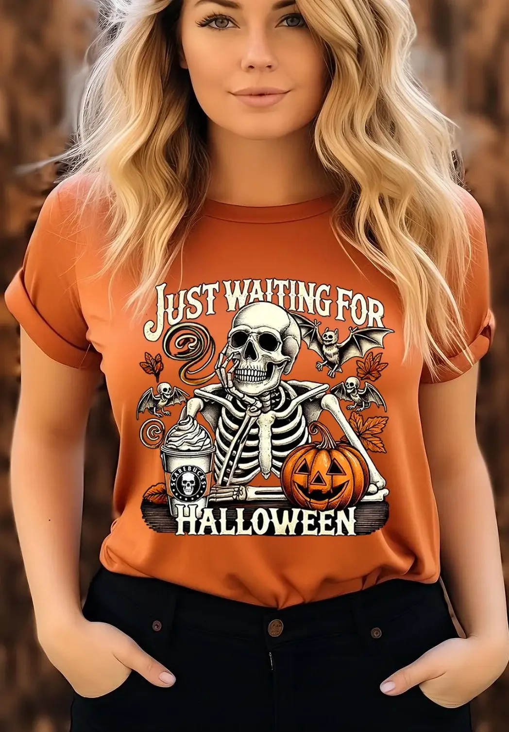 Just Waiting For Halloween Sweat T Shirt Funny Skeleton Dancing Tis The Season