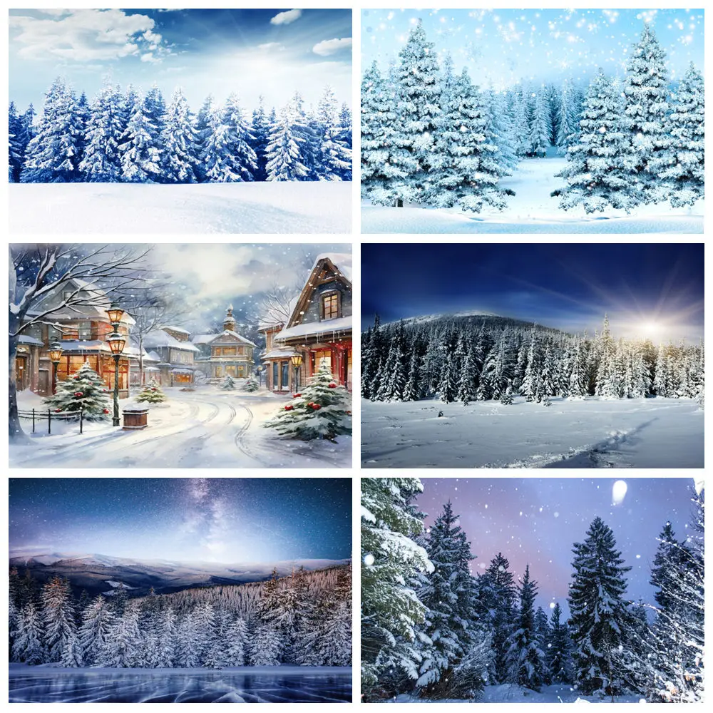 

Winter Forest Photography Backdrop Sky Snowflake Mountain Tree Wonderland Landscape Kids Portrait Background Photo Studio Props