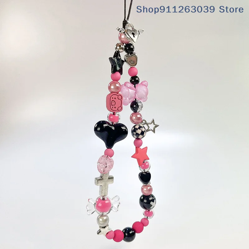 （SS）Y2K Sweet Cool Girls Phone Lanyard Fresh Beaded Mobile Phone Chain Wristband Keychain Cellphone Strap CCD Camera Pendant