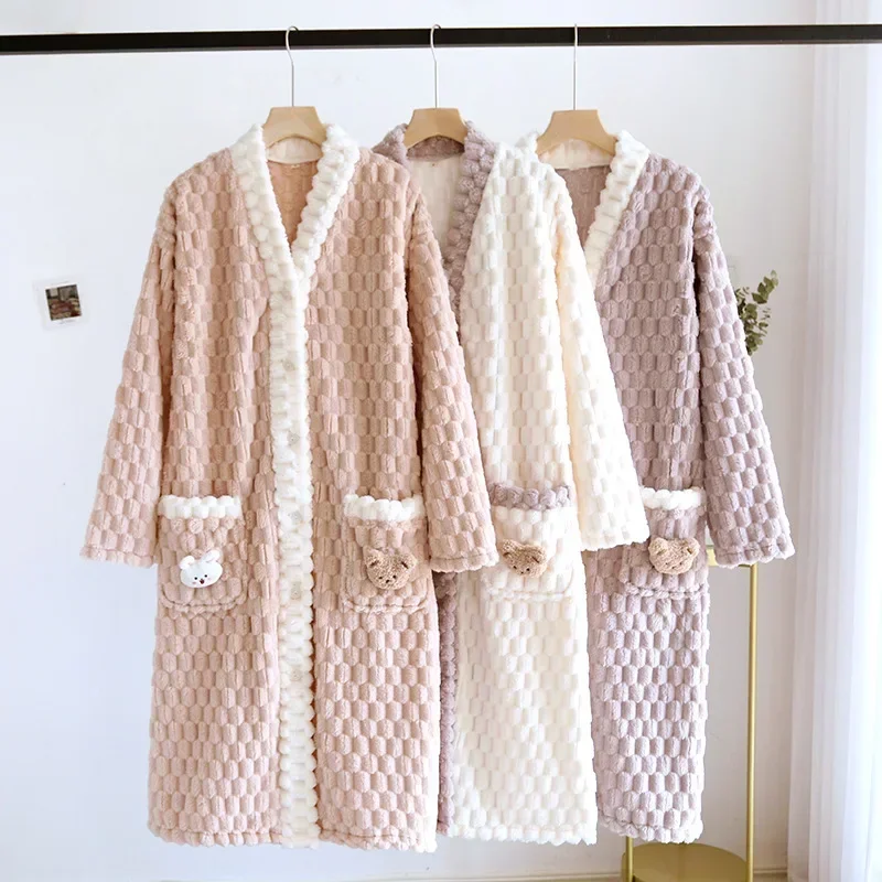 2026 New Autumn/Winter Women's Sleeping Skirt Flannel Plush Thickened Warm Long Dress Coral Plush Home Fur Sleeping Skirt Ladies