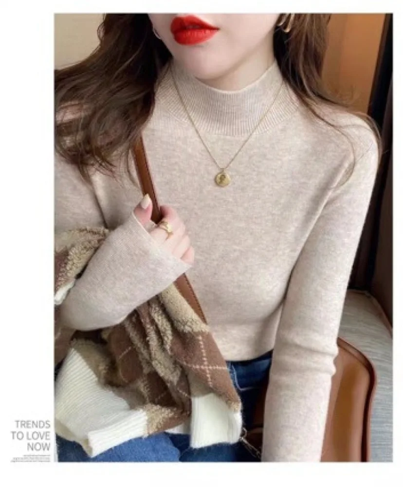 Autumn and Winter Women's Wool Half Turtleneck Temperament Models Ten Colors Bottoming Shirt