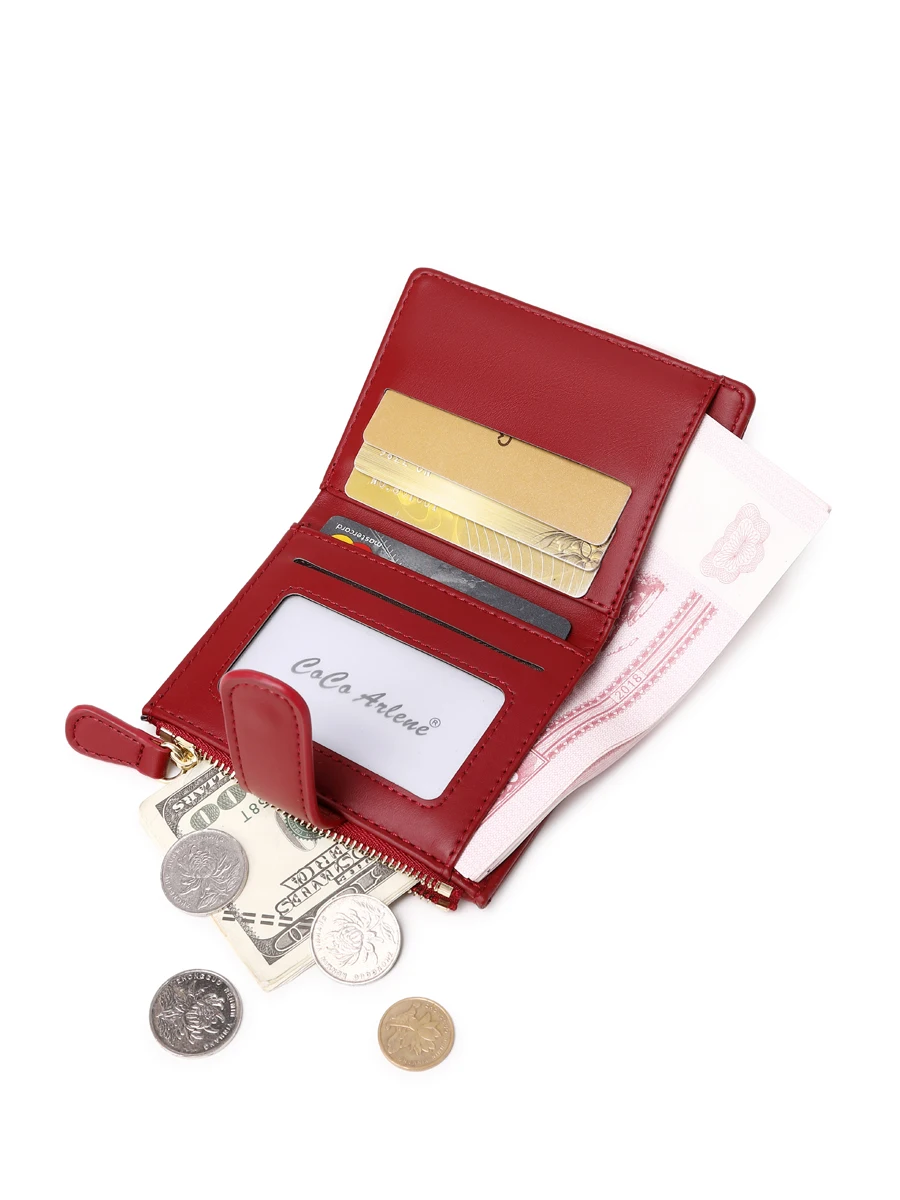 Fashion Minimalist PU Leather Solid Color Crocodile Embossed Small Wallet Bifold Snap-Fastener Women Wallet With ID Window