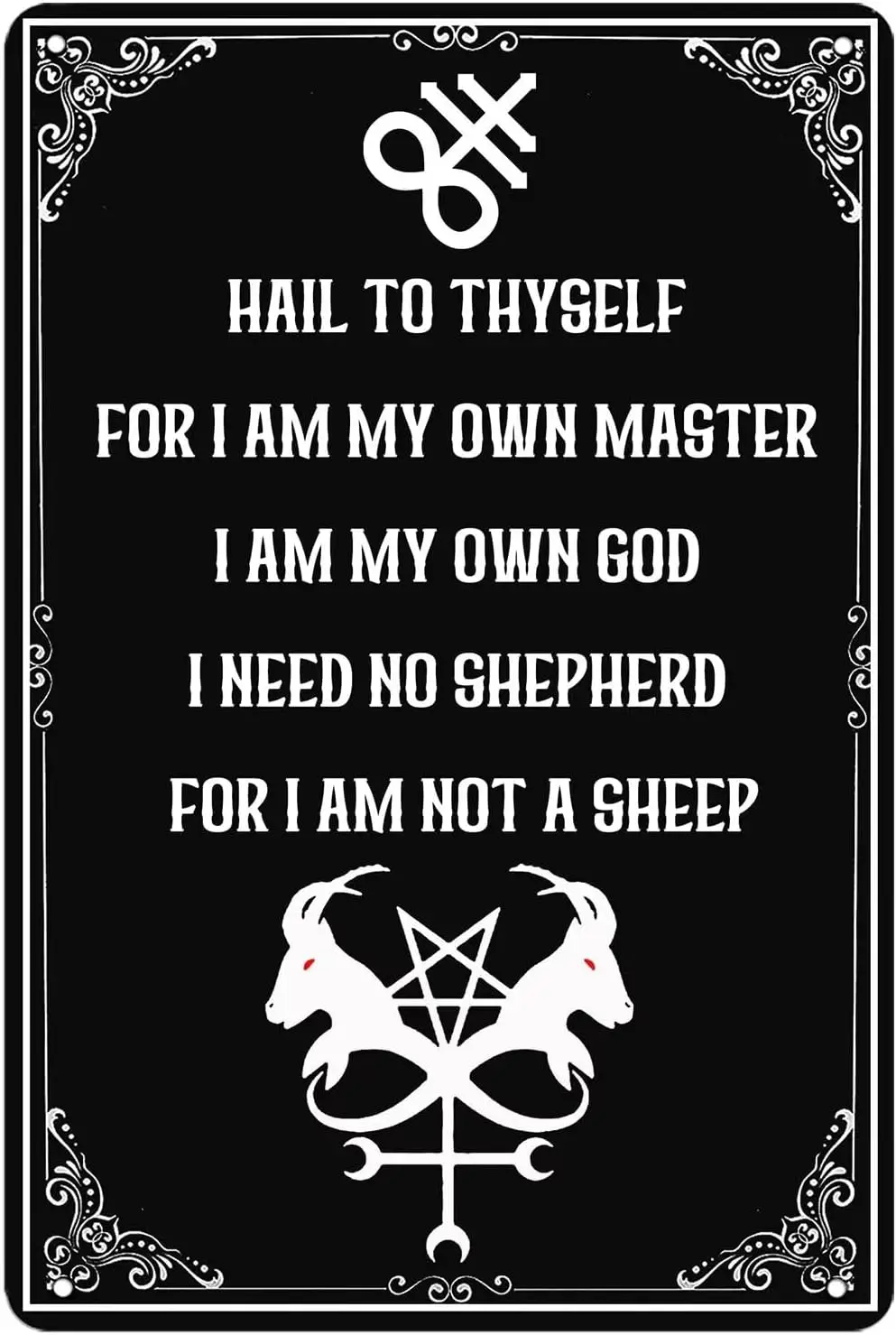 Black Gothic Style Metal Tin Sign Hail To Thyself For I Am My Own Master Metal Sign Witch Room Decor For Home Bedroom Man Cave C