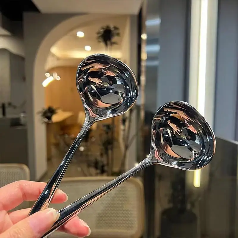 2Pcs Stainless Steel Thickened Long Handle Soup Spoon For Hot Pot Serving Porridge Kitchen Tableware Cooking Utensil