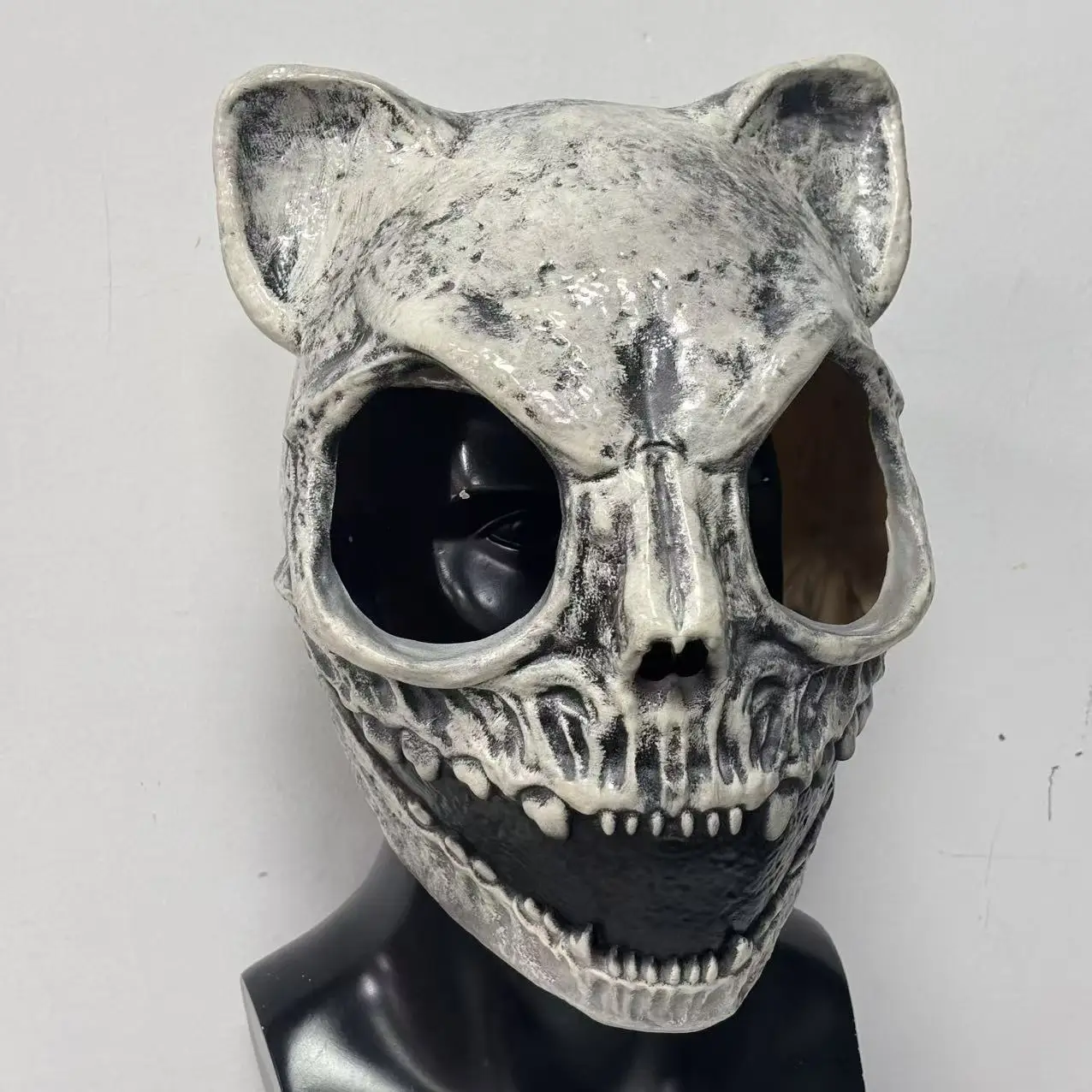 Realistische Katzenschädel-Maske Gruselige Tiermaske Horror-Cosplay-Kostüm-Requisite für Halloween-Party Maskerade – Detail 3