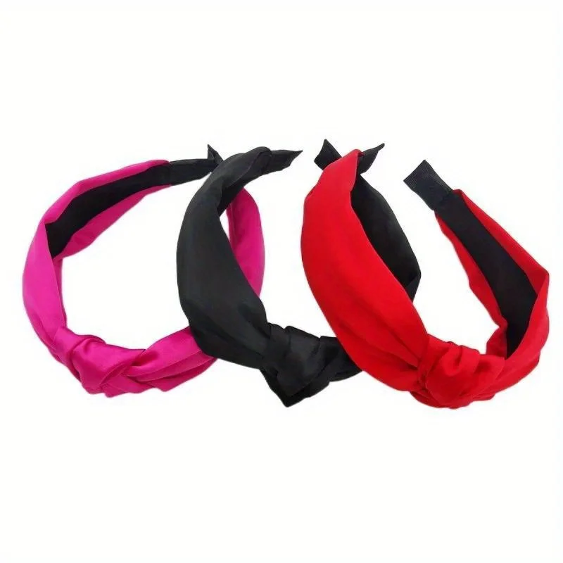 Wide Solid Top Knot Satin Headbands Fabric Makeup Hairbands for Women Girls Ladies Washing Hair Hoops Bezel Hair Accessories