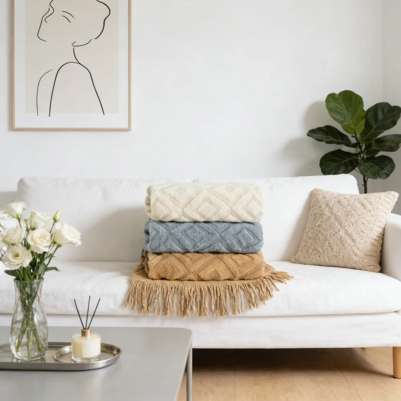 

Sofa Blanket Cover Blanket Knitted Blanket Office Nap Blanket Jacquard Small Blanket American Style Blanket Thread Blanket