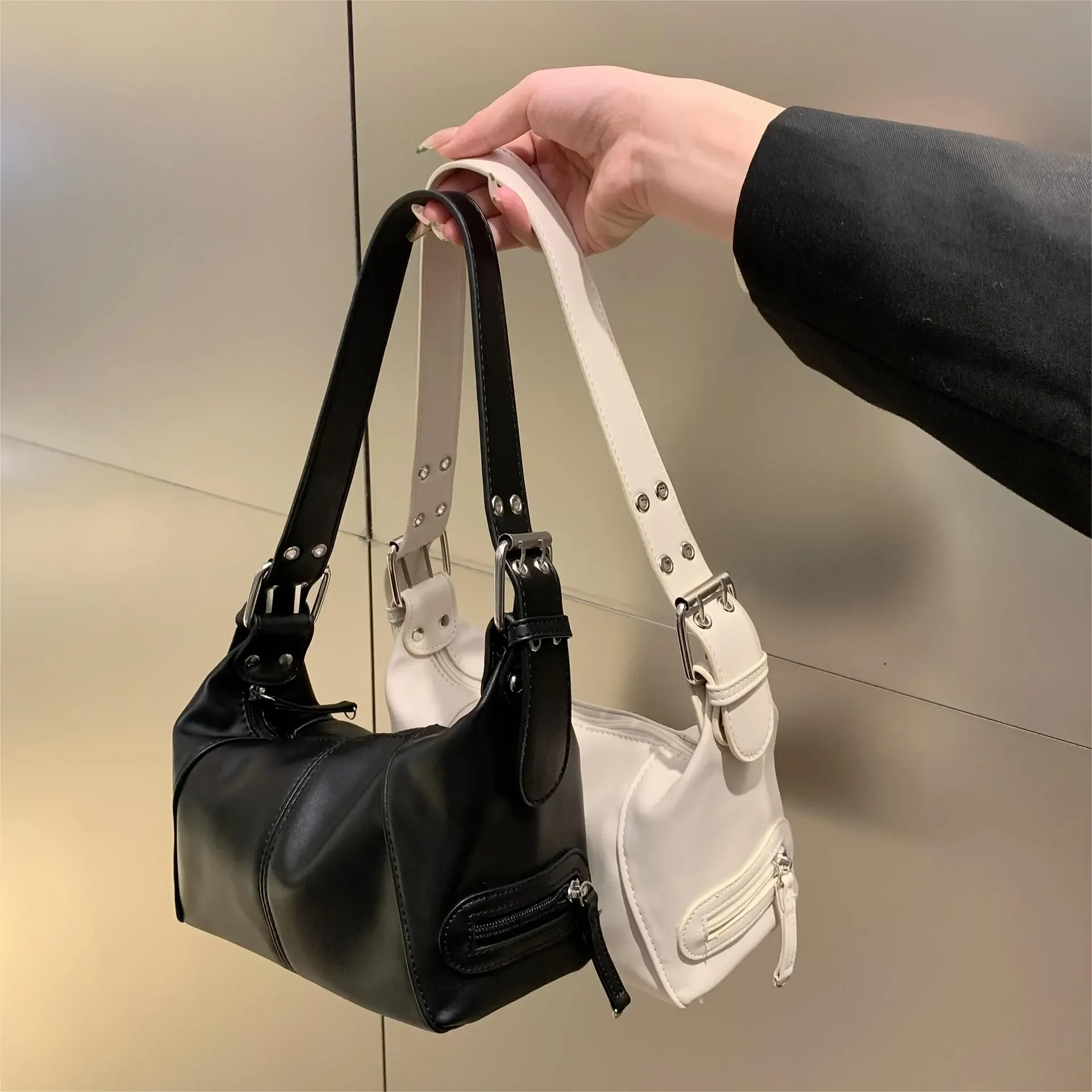 

Y2K Vintage Underarm Bag Women's Single Shoulder Underarm Stick Bag Minimalist Leather Zipper Single Shoulder Handbag