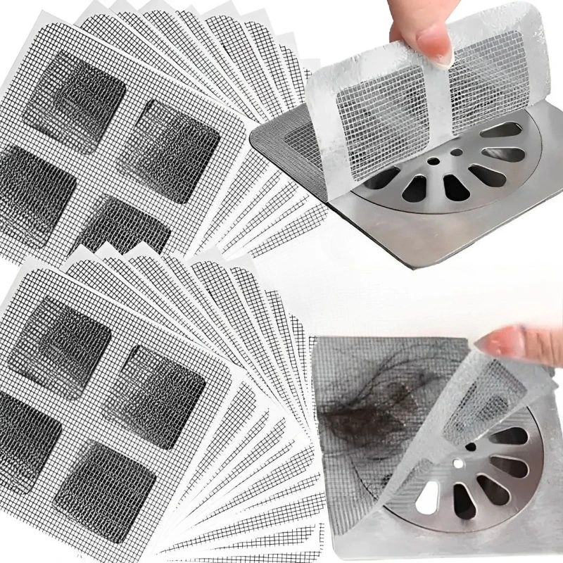 Adhesivo desechable para drenaje de suelo, drenaje de ducha, recogedor de pelo, cubiertas de drenaje de ducha de malla, filtro, tapón de pelo para baño y cocina