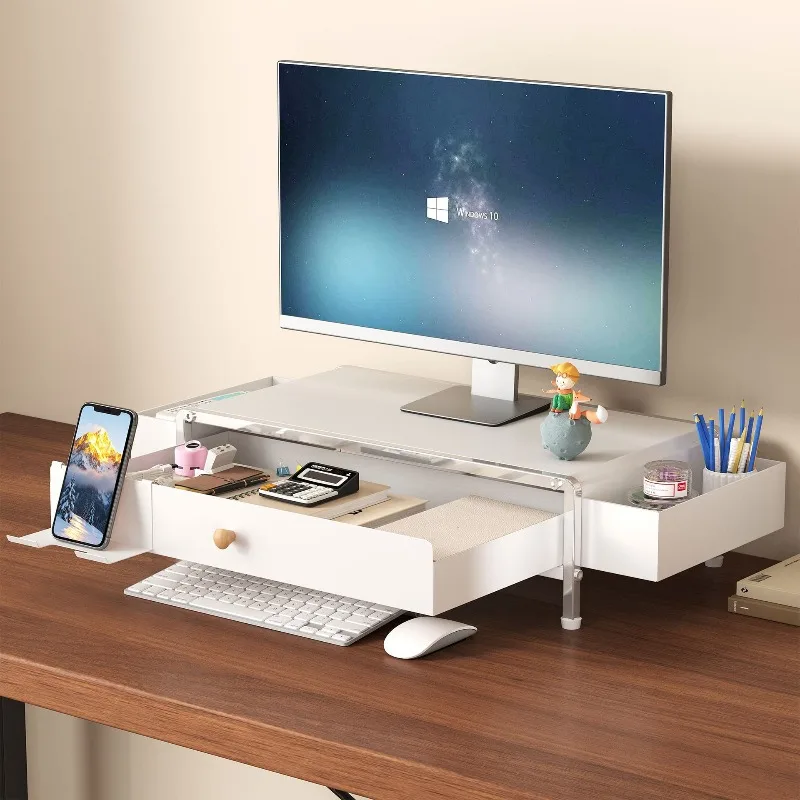 Metal Monitor Stand Riser Adjustable Screen Support Desktop Storage Organizer for Home Office Computer Laptop Desk Setup