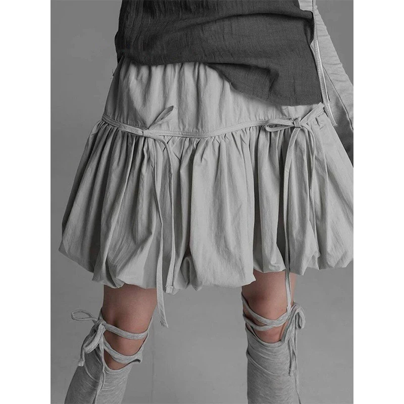 

MEXZT Y2K 2000S Cargo Mini Skirt Women Streetwear Bow Black Pleated Skirts Japanese High Waist Folds Bandage Ball Gown Skirt New