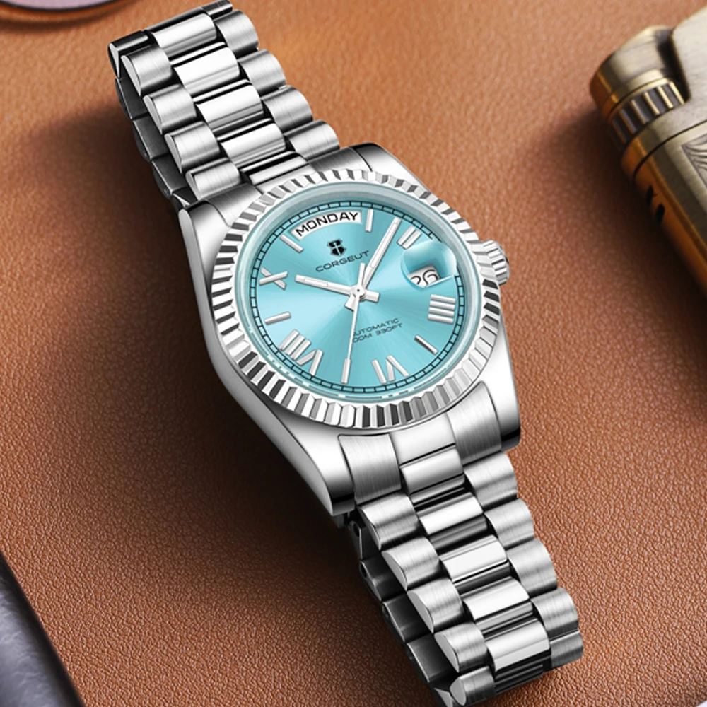 

Роскошные механические мужские часы CORGEUT 36/39 мм nh36/1644 с римским циферблатом и недельным календарем, мужские часы из сапфировой стали ManClock, водонепроницаемые 100 м