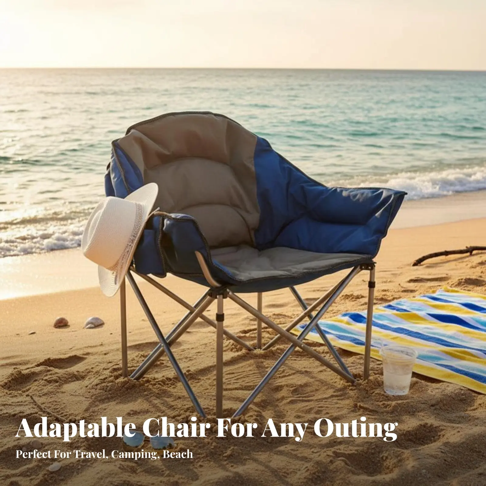 Portable Armchair with Beverage Holder Foldable Design Folding Chair Sturdy Frame Includes Carrying Bag for Camping, Fishing - view 2