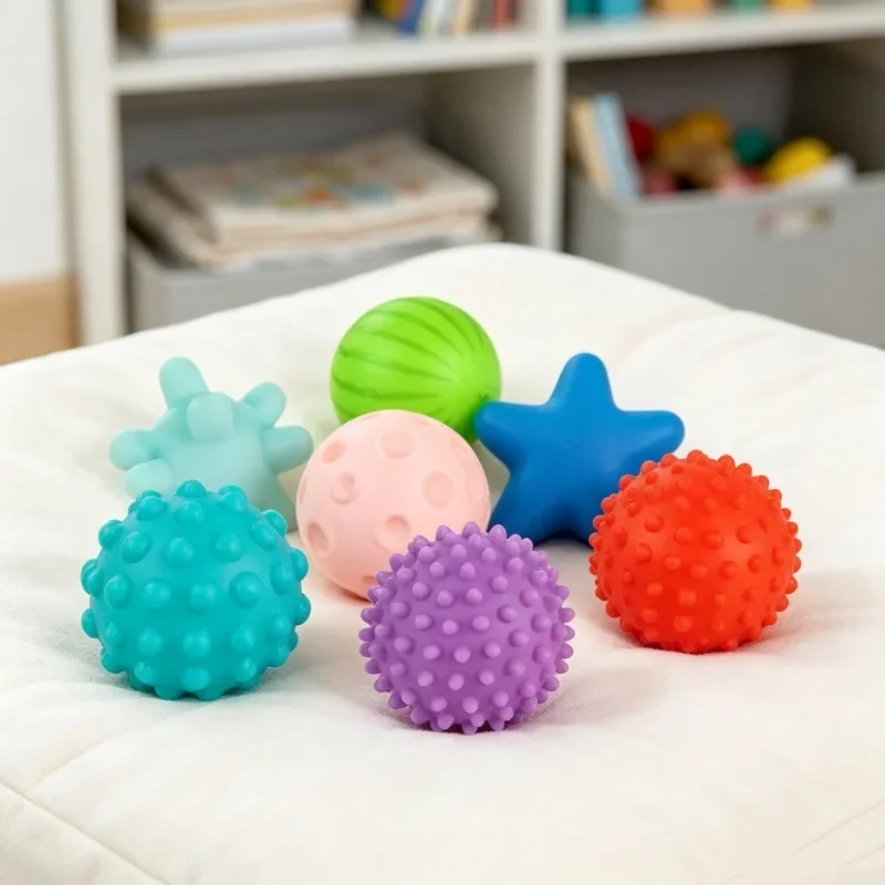 Multi Textured Soft Rubber Ball Set Tactile Massage Hand Grasp Training For Bathtub Shower Household Bathing Scene Application