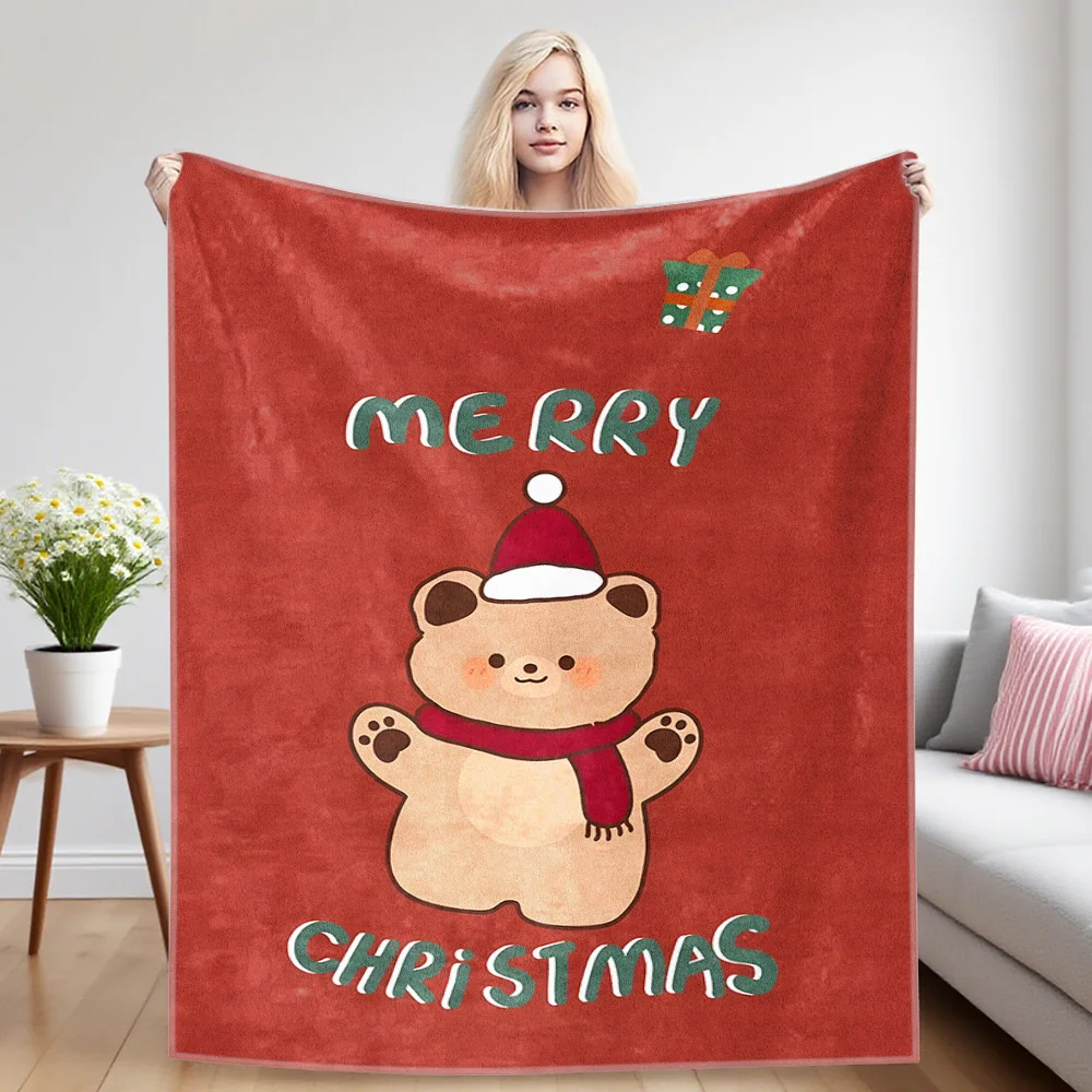 Xmas Bear Winter And Summer Dual-Use Comfortable Flannel Blanket, Soft And Sticky Sofa Cover Blanket, Exquisite Gift