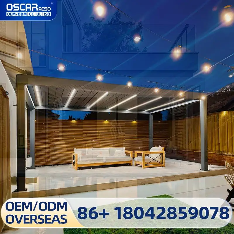 Gazebo de pátio externo à prova d'água de alumínio com persianas motorizadas para festa de jardim, piquenique na praia e pérgula de reunião de quintal