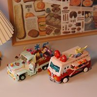 street view food cart blue small dining cart pink Ice Cream Truck Model,children's mini building blocks toys, ornaments gifts