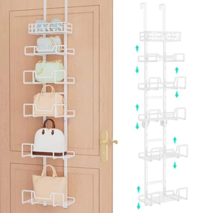 

Over Door Purse Organizer - Adjustable Purse Storage Rack with Bags Design Metal Basket Wall Mounted Handbag Organizer Hanging
