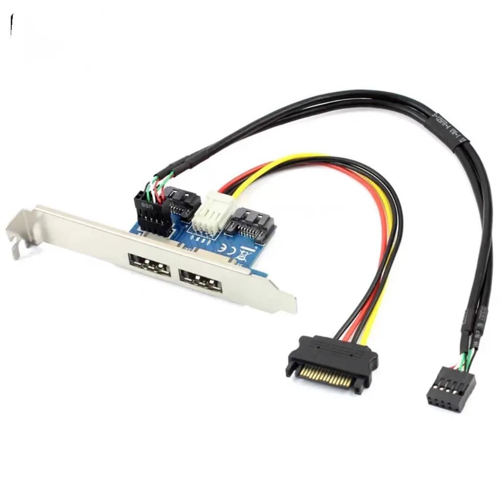 Dual Ports SATA to eSATAp Power Over eSATA Expansion Card,Motherboard 2 x SATA & USB 2.0 Expander w/ PC Case PCI Slot Cover