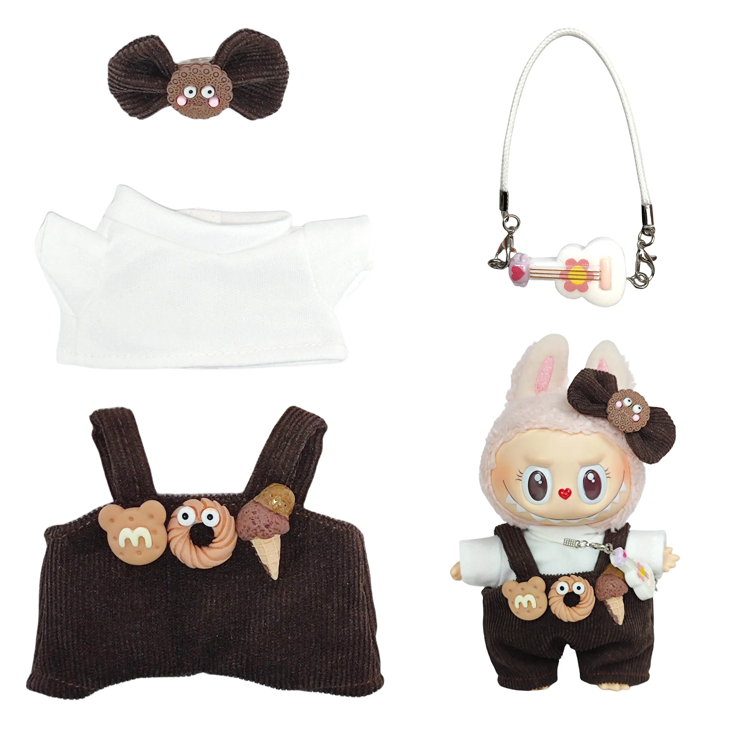 17cm Blind Box Keychain Labubu Outfit - Cute Ice Cream Overalls for Labubu Doll