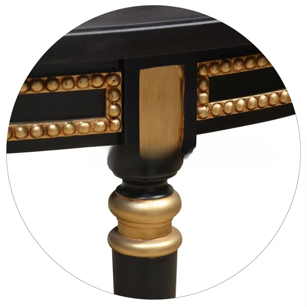 Coffee table round hand engraving black and gold combination