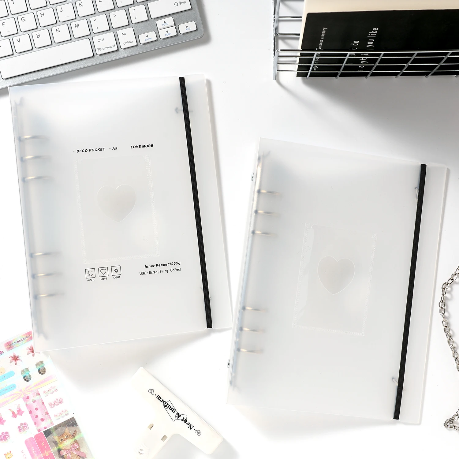 1Pc A5 Frosted PP Binder Cover, 6-Ring Photo Card & Sticker Storage Organizer