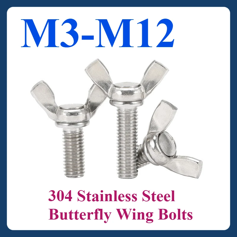 

M3 M4 M5 M6 M8 M10 M12 304 Stainless Steel Butterfly Wing Bolts Hand Tighting Wing Head Thumb Screws Length 6mm-60mm