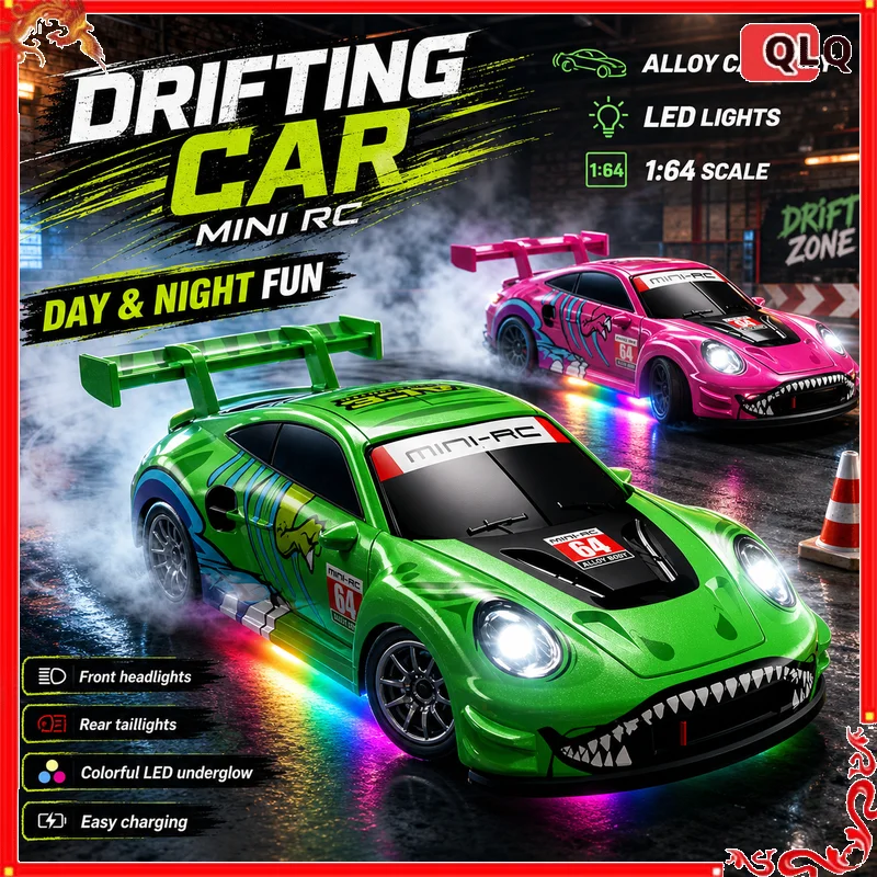 SCY-64001 Generic 1:64 Mini RC Car Alloy Shell 4WD Drift Racing Model With LED Light Effect Hobby Vehicle For Adult Collection
