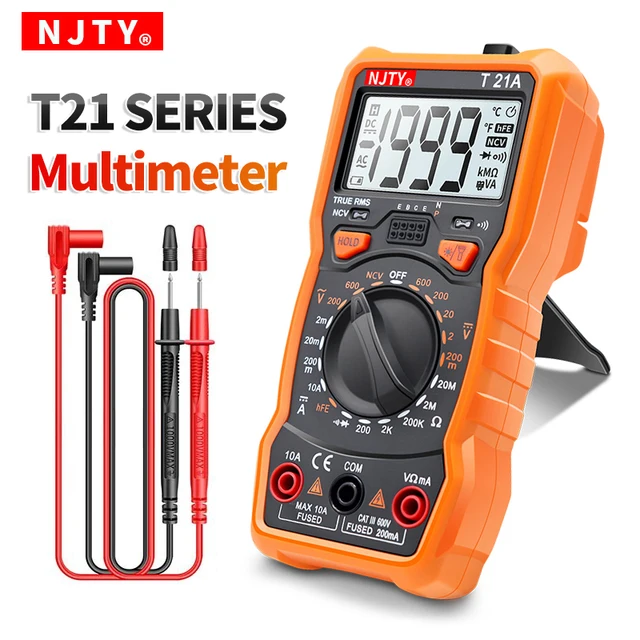 NJTY Multimetr cyfrowy T21A T21B T21C T21D T21E 6000 zliczeń AC/DC A V Auto Range T-RMS NCV Ręczny multimetr woltomierz Tester