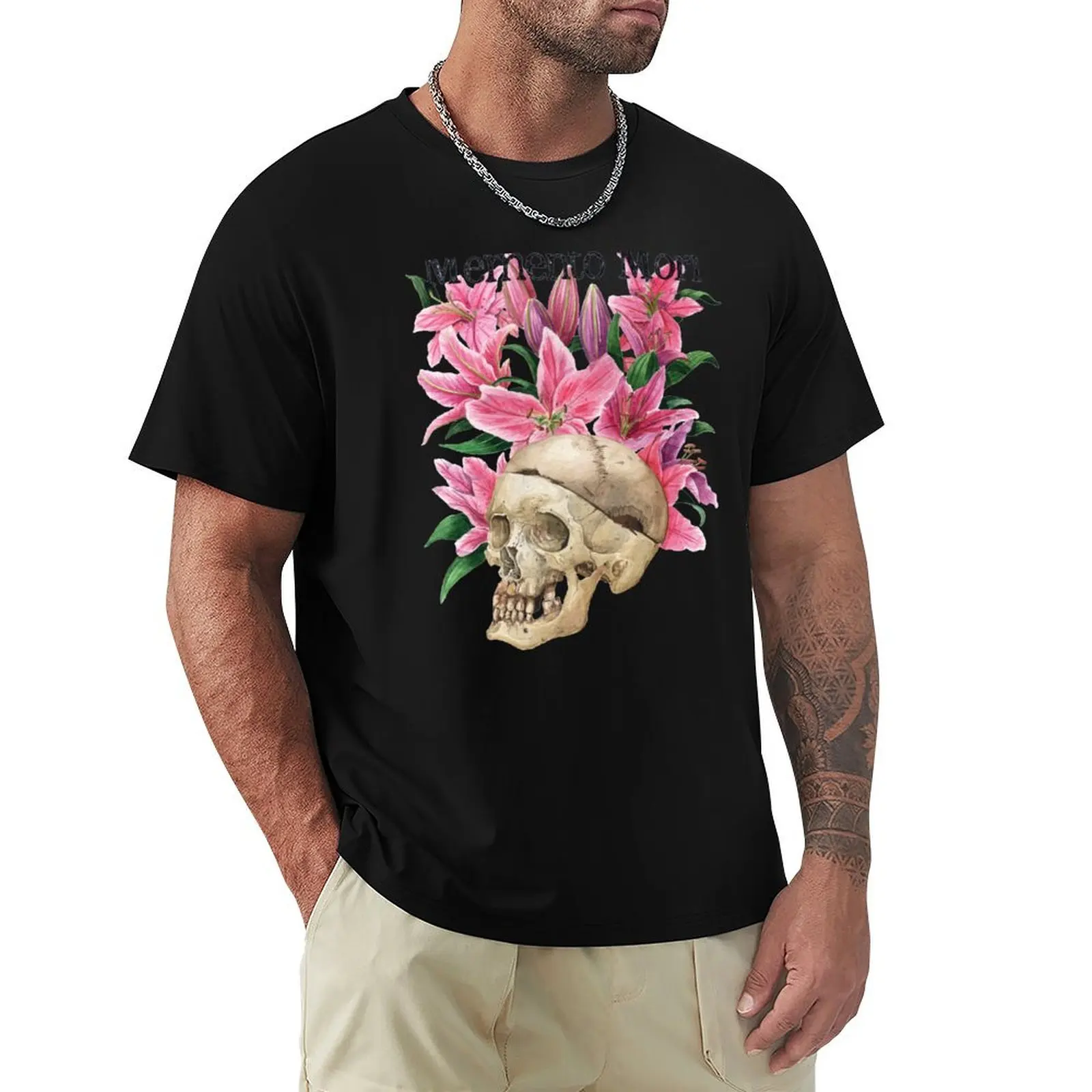 Memento Mori - Pattern 1 T-Shirt Active Sports Short Sleeve Cotton Shirt