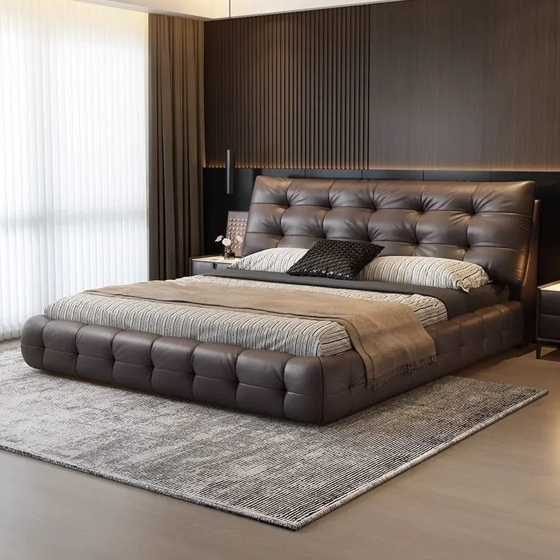 Modern Italian Leather Queen Bed with Storage High End Cloud Design Double Frame for Master Bedroom Wedding Furniture