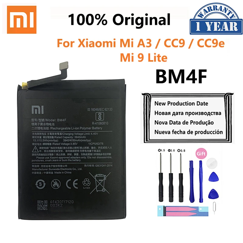 

100% Original XIAO MI High Quality BM4F 4030mAh Phone Battery for Xiaomi A3 CC9 CC9e Mi9 Lite Replacement Batteries Bateria