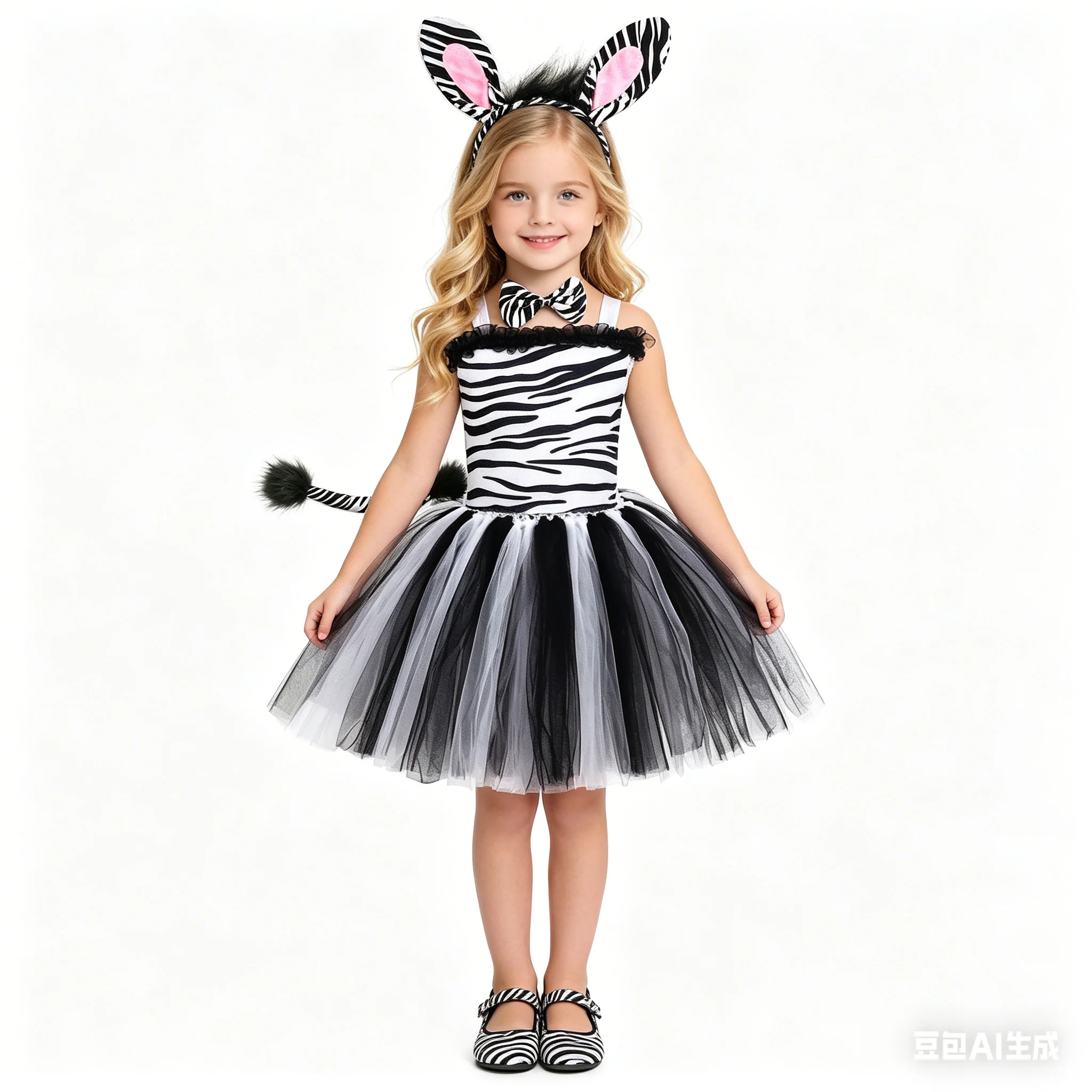 

Детское пышное платье с регулируемой лентой и ушками животных, для девочек, наряд для вечеринки в стиле джунглей, с хвостом, повязкой на голову и бантом